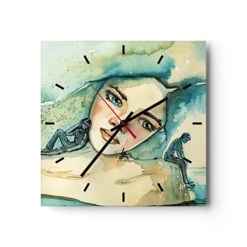 Wanduhr - Glasuhr - Aquarell eines Frauengesichts mit reflektierendem Motiv - 30x30cm - Bin ich blau? - Moderne Wanddekoration für Wohnzimmer und Schlafzimmer ARTTOR