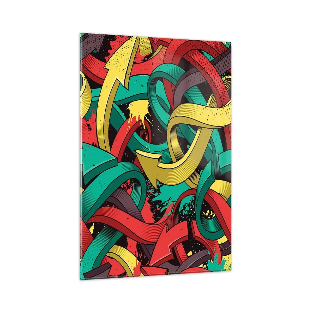 Glasbild - Bild auf glas - Abstrakte Pfeile in leuchtenden Farben schaffen Chaos - 80x120cm - Welcher Weg zum Ziel? - Moderne Wanddekoration für Wohnzimmer und Schlafzimmer ARTTOR