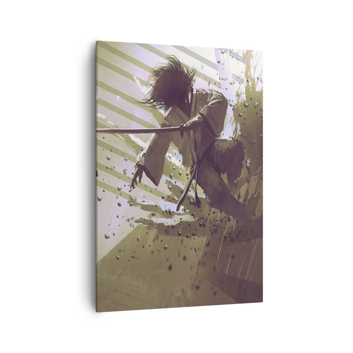 Bild auf Leinwand - Leinwandbild - Dynamischer Kampf zwischen zwei Charakteren im futuristischen Stil - 70x100cm - Und du kannst ein Samurai sein - Moderne Wanddekoration für Wohnzimmer und Schlafzimmer ARTTOR