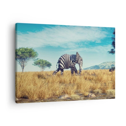 Bild auf Leinwand - Leinwandbild - Zebra in einer afrikanischen Landschaft - 70x50cm - Grau ist nicht mehr in Mode - Moderne Wanddekoration für Wohnzimmer und Schlafzimmer ARTTOR
