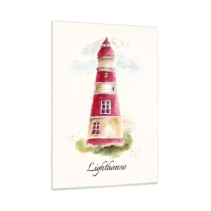 Glasbild - Bild auf glas - Aquarell Leuchtturm mit der Aufschrift Lighthouse - 50x70cm - Das Wetter ringsum ist immer gut - Moderne Wanddekoration für Wohnzimmer und Schlafzimmer ARTTOR