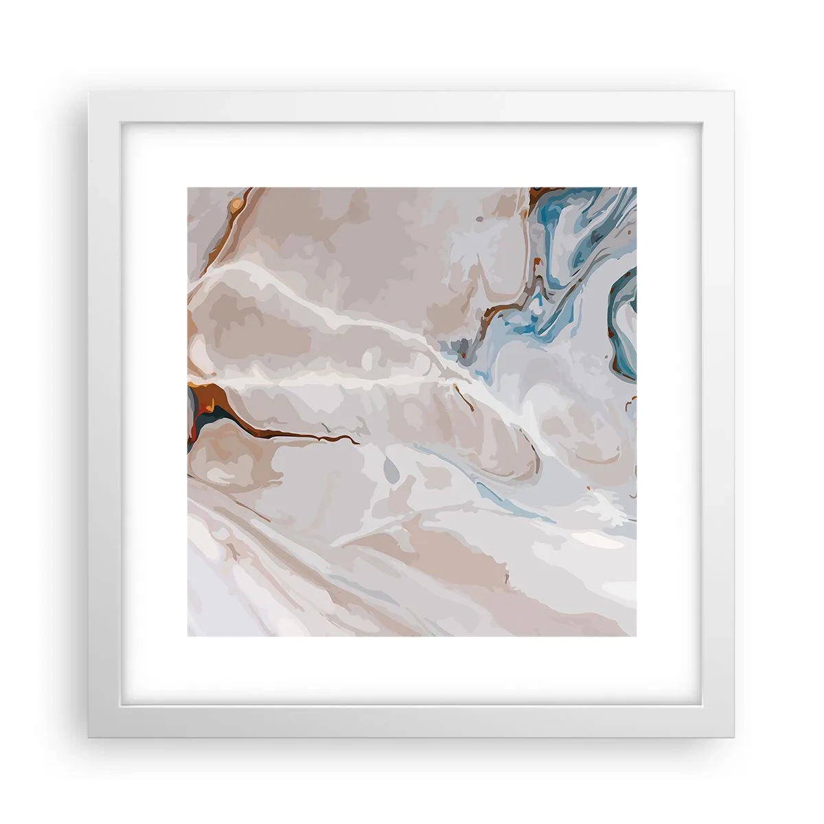 Poster in einem weißen Rahmen - Blau schlängelt sich unter dem Weiß - 30x30 cm
