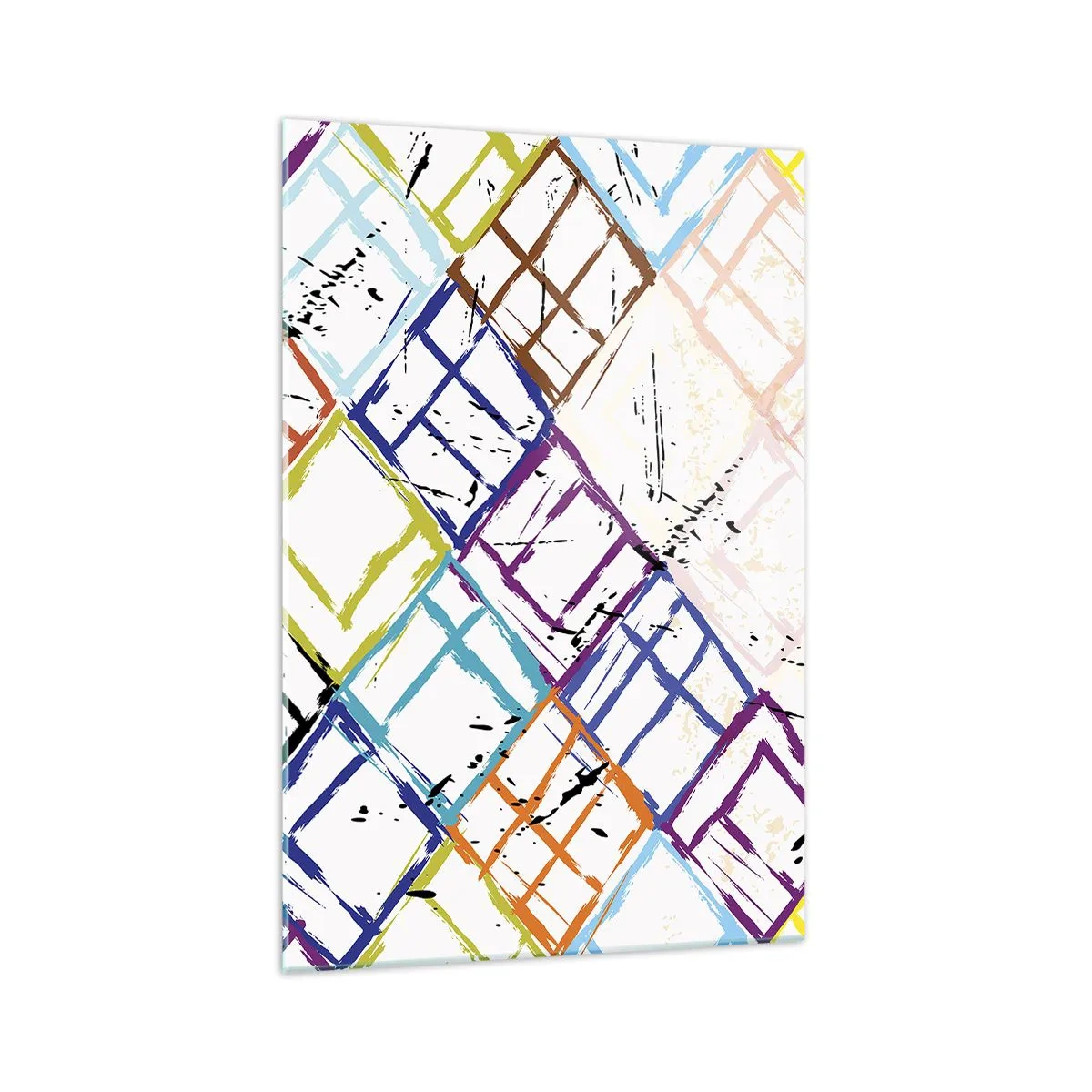 Glasbild - Bild auf glas - Bunte Abstraktion mit geometrischen Formen auf weißem Hintergrund - 70x100cm - Zellen zu vermieten - Moderne Wanddekoration für Wohnzimmer und Schlafzimmer ARTTOR