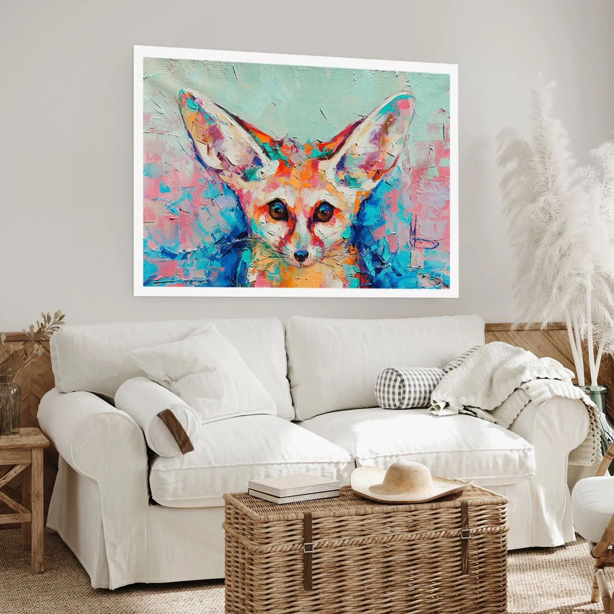 Poster - Ein farbenfrohes Porträt eines Fenneks im Stil der expressiven Malerei. - 100x70cm - Bist du bereit für mich? - Moderne Wanddekoration für Wohnzimmer und Schlafzimmer ARTTOR