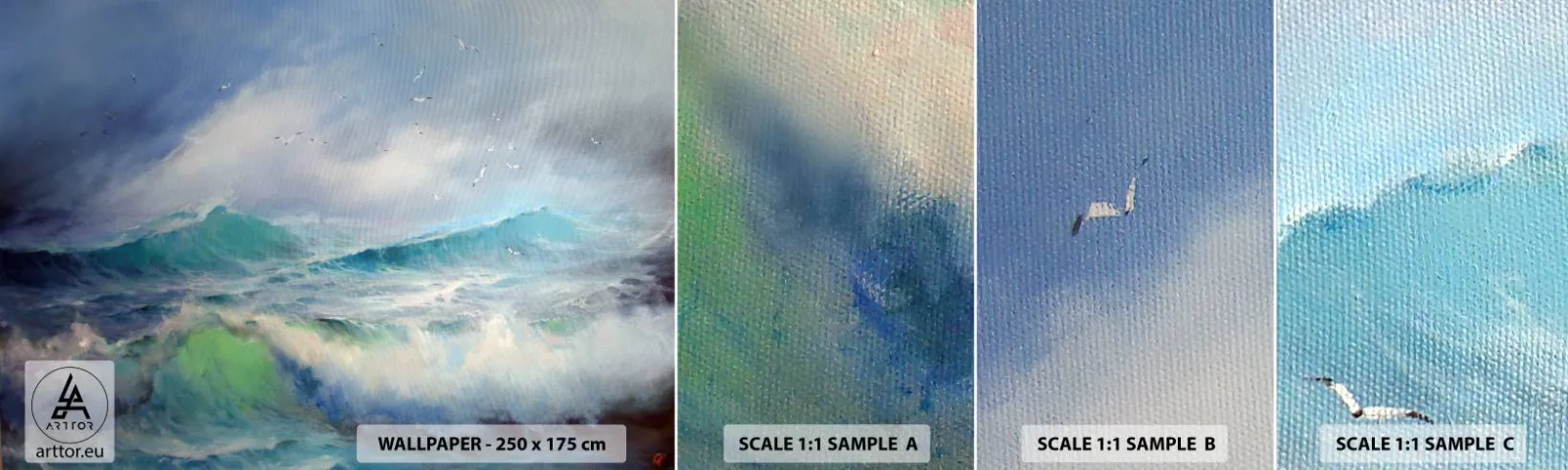 Fototapetenmuster Standard Eco - Der wind heulte mit Triumph - Sturm, Hohe Welle, Vögel - 100x30 cm