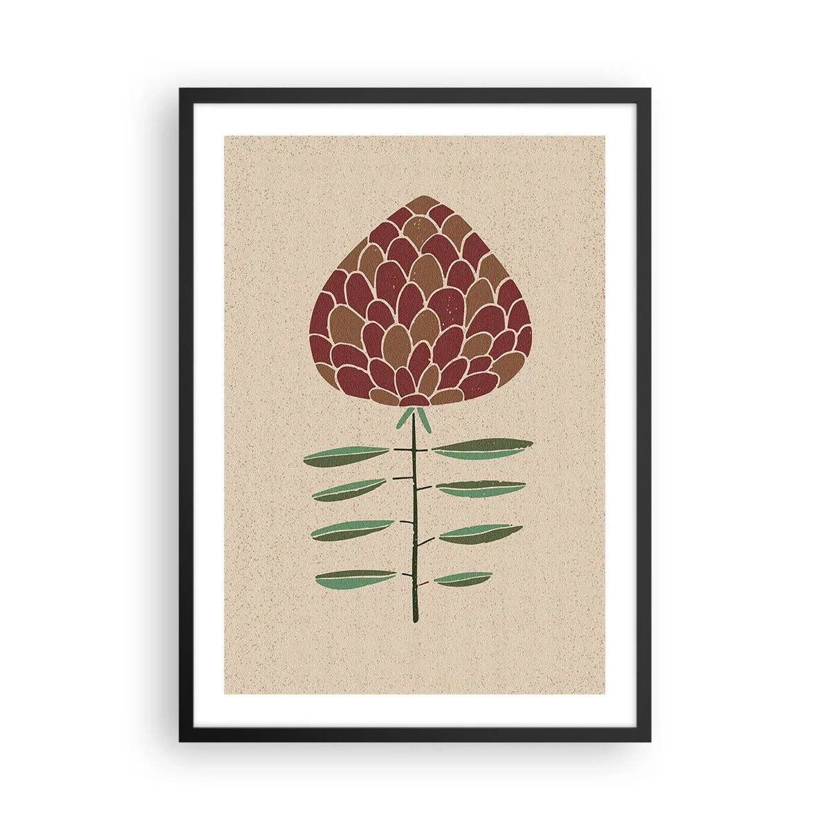 Poster in einem schwarzem Rahmen - Abstrakte Blume in warmen Farben auf beigem Hintergrund - 50x70cm - Was für ein großs Tier - Moderne Wanddekoration für Wohnzimmer und Schlafzimmer ARTTOR