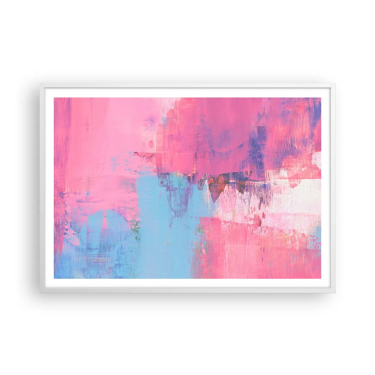 Poster in einem weißen Rahmen - Rosa, Blau und eine Prise Licht - 100x70 cm