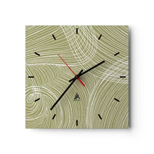 Wanduhr - Glasuhr - Grüne und weiße Linien in einer abstrakten Komposition - 30x30cm - Komplizierte Abstraktion in Weiß - Moderne Wanddekoration für Wohnzimmer und Schlafzimmer ARTTOR