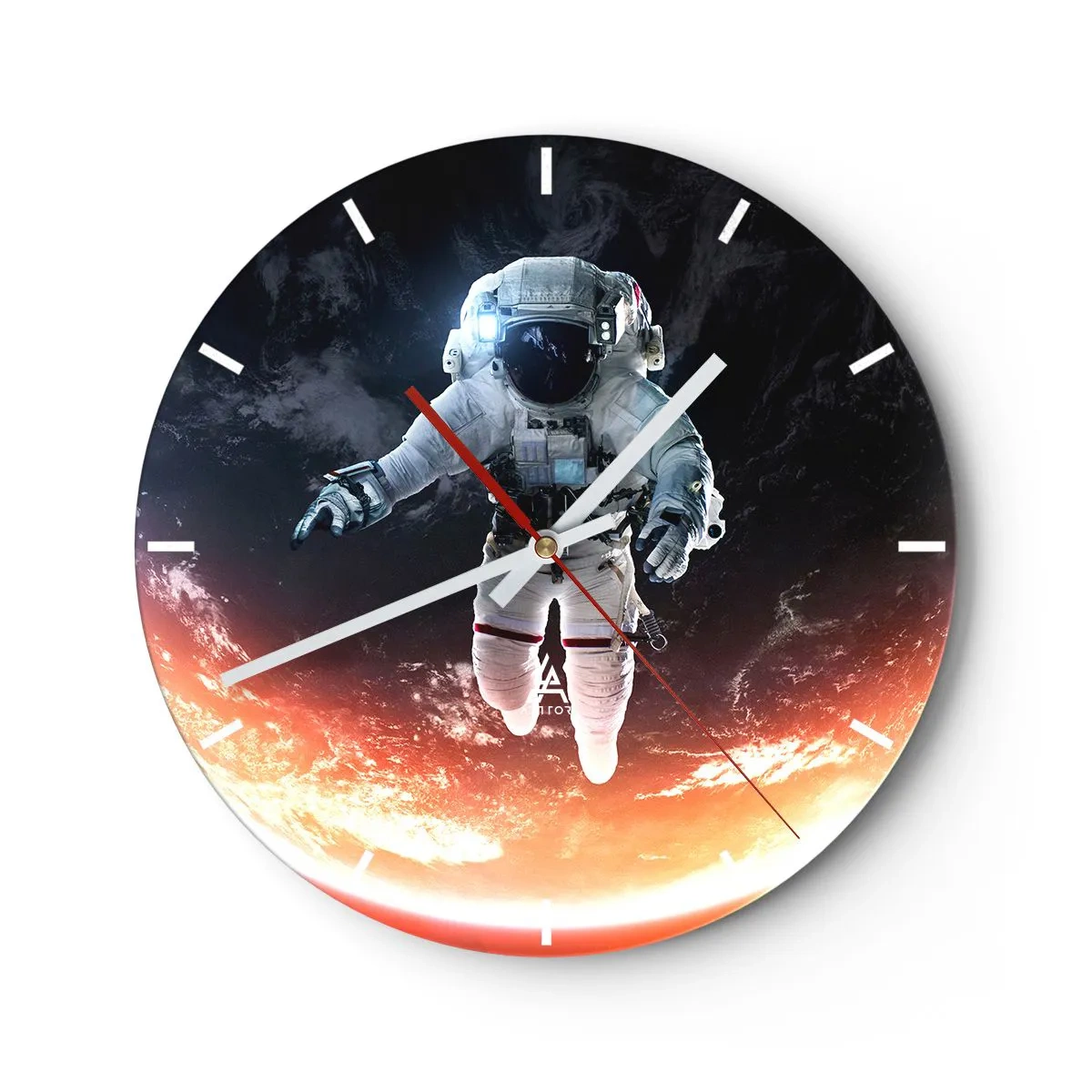 Wanduhr - Glasuhr - Ein Astronaut schwebt im Weltraum mit Blick auf die Erde - 30x30cm - Kann ich noch eine Weile bleiben? - Moderne Wanddekoration für Wohnzimmer, Küche und Schlafzimmer ARTTOR