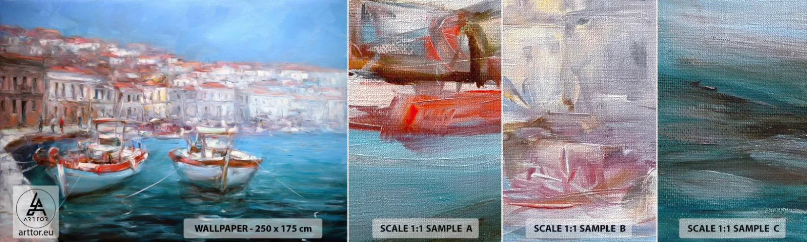 Fototapeten Muster Premium Canvas - Italienische Bucht - Hafenstadt, Die Architektur, Griechenland - 100x30 cm