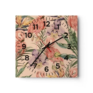 Wanduhr - Glasuhr - Rosa Ballett in Blumen - 30x30 cm