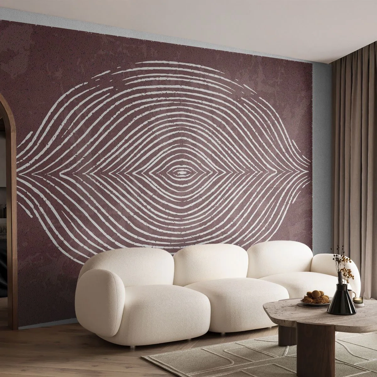 Fototapete Premium Sand - Konzentrische Linien in Braun erzeugen ein symmetrisches Muster - 100x70cm - Der Raum spricht - Moderne Wanddekoration für Wohnzimmer und Schlafzimmer ARTTOR