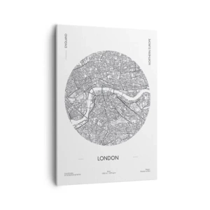 Bild auf Leinwand - Leinwandbild - Eine minimalistische Karte von London in Schwarzweiß mit präzisen Details. - 50x70cm - Anatomie von London - Moderne Wanddekoration für Wohnzimmer und Schlafzimmer ARTTOR