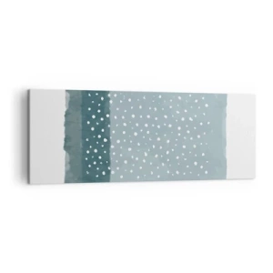 Bild auf Leinwand - Leinwandbild - Ein minimalistisches Gemälde in Blautönen mit Punkten - 140x50cm - Auf Blau gewachsen - Moderne Wanddekoration für Wohnzimmer und Schlafzimmer ARTTOR