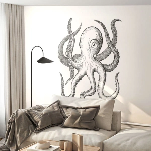 Selbstklebende Fototapete Deluxe Sticker - Mit den Wellen tanzen - Oktopus, Zeichnung, Strand - 100x70 cm