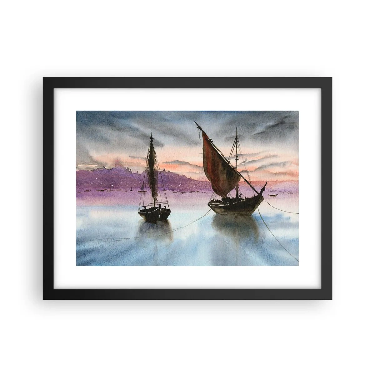 Poster in einem schwarzem Rahmen - Abend am Hafen - 40x30 cm