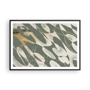 Poster in einem schwarzem Rahmen - Dynamische Formen in Grün- und Goldtönen - 100x70cm - Rhythmische Abstraktion - Moderne Wanddekoration für Wohnzimmer und Schlafzimmer ARTTOR