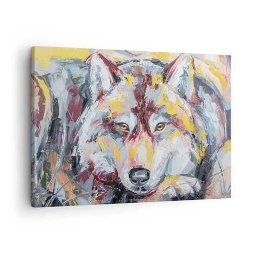 Bild auf Leinwand - Leinwandbild - Künstlerisches Wolfsportrait in intensiven Farben - 70x50cm - Seelenfrieden unter den Lieben - Moderne Wanddekoration für Wohnzimmer und Schlafzimmer ARTTOR
