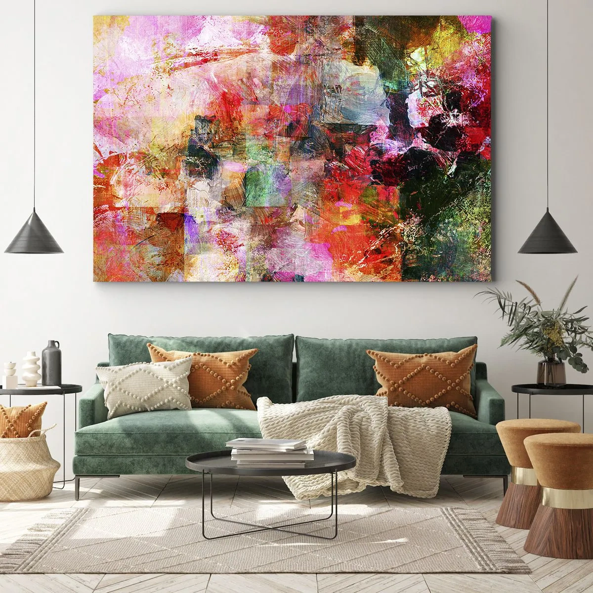 Bild auf Leinwand - Leinwandbild - Eine abstrakte Komposition mit dominanten Rosa- und Rottönen. - 100x70cm - Eine Reise durch die Rosen - Moderne Wanddekoration für Wohnzimmer und Schlafzimmer ARTTOR
