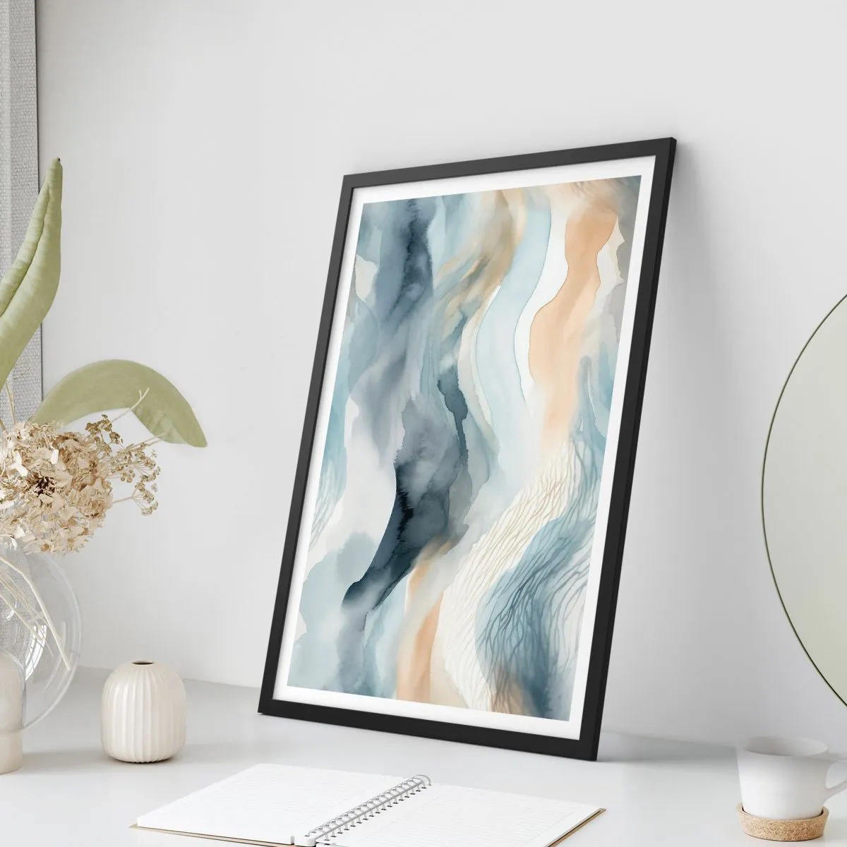 Poster in einem schwarzem Rahmen - Verschneite und neblige Abstraktion - 70x100 cm