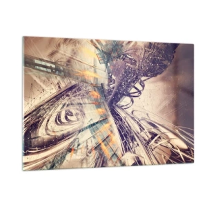 Glasbild - Bild auf glas - Abstrakte Komposition mit dynamischen Linien und Farben - 120x80cm - In großer Eile - Moderne Wanddekoration für Wohnzimmer und Schlafzimmer ARTTOR