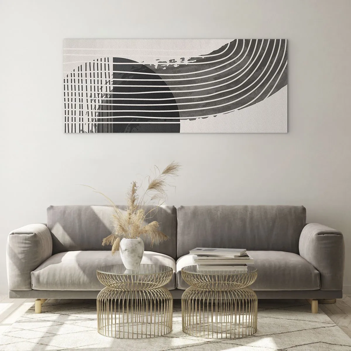 Glasbild - Bild auf glas - Abstraktes Muster mit Linien und geometrischen Formen - 140x50cm - Hin und zurück - Moderne Wanddekoration für Wohnzimmer und Schlafzimmer ARTTOR