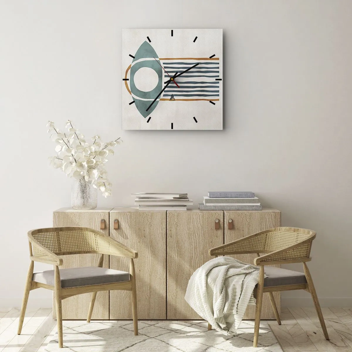 Wanduhr - Glasuhr - Geometrisches Muster in Grün- und Orangetönen - 30x30cm - Zeichen und Rituale - Moderne Wanddekoration für Wohnzimmer und Schlafzimmer ARTTOR