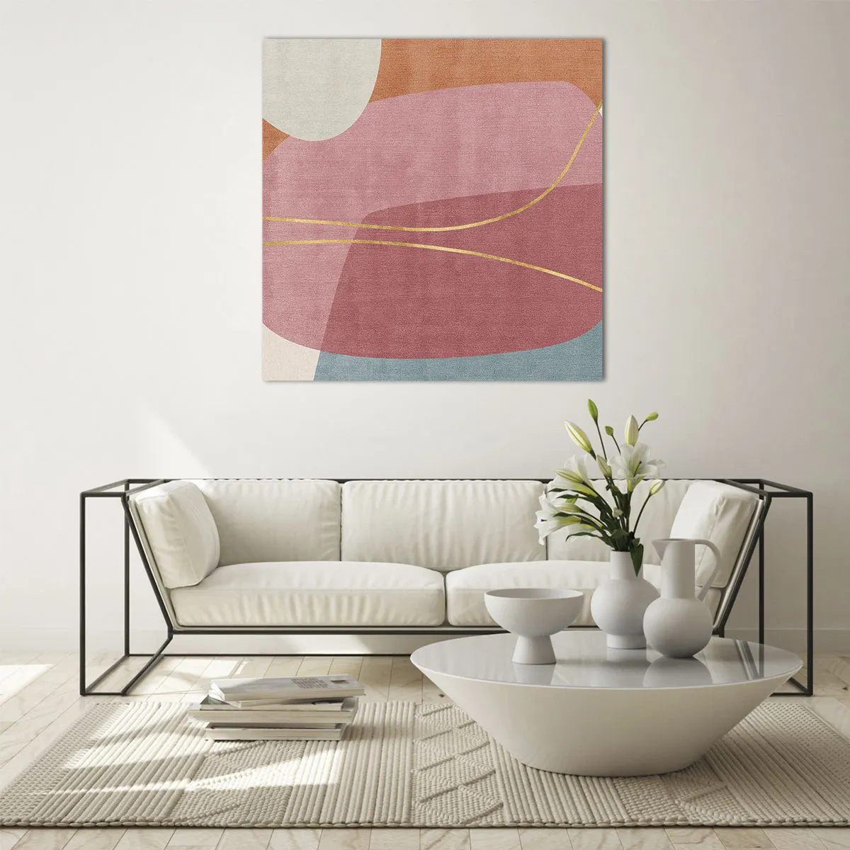 Glasbild - Bild auf glas - Pastellkomposition mit Goldfaden - 60x60 cm