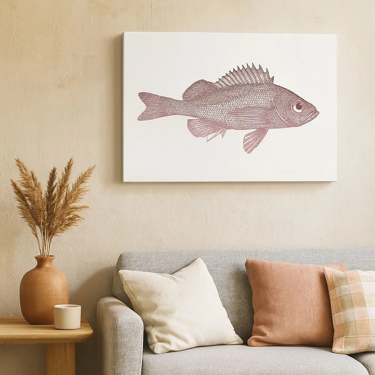 Bild auf Leinwand - Leinwandbild - Detaillierte Darstellung eines Fisches auf weißem Hintergrund - 70x50cm - Großäugiger Fisch - Moderne Wanddekoration für Wohnzimmer und Schlafzimmer ARTTOR
