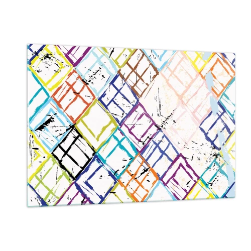 Glasbild - Bild auf glas - Abstraktes Muster mit bunten Rauten - 120x80cm - Zellen zu vermieten - Moderne Wanddekoration für Wohnzimmer und Schlafzimmer ARTTOR