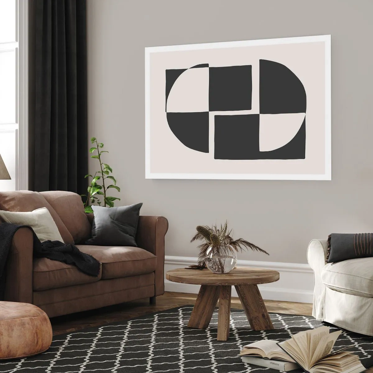 Poster - Abstrakte geometrische Formen in Schwarz und Weiß - 100x70cm - Antithese - Synthese - Moderne Wanddekoration für Wohnzimmer und Schlafzimmer ARTTOR