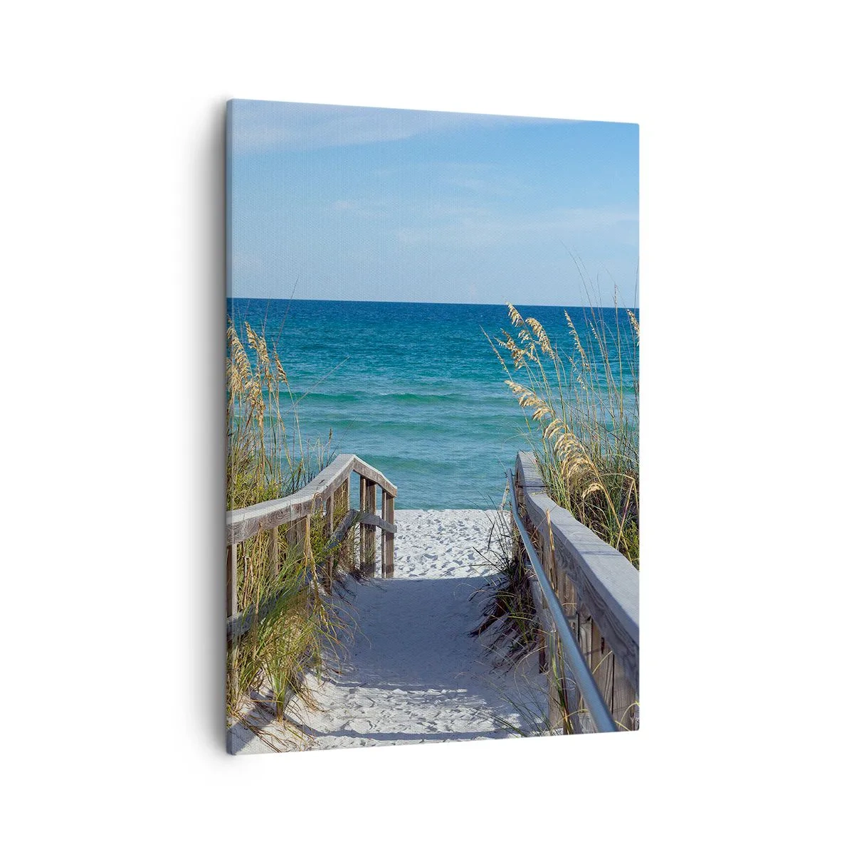 Bild auf Leinwand - Leinwandbild - Weg zum Strand mit Meerblick - 50x70cm - In der Sonne, im Wind - Moderne Wanddekoration für Wohnzimmer und Schlafzimmer ARTTOR