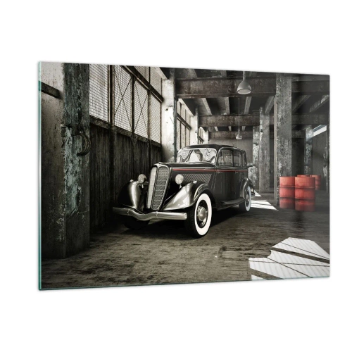 Glasbild - Bild auf glas - Ein Oldtimer in einer stilvollen Garage - 120x80cm - Die ewige Eleganz der 1930er Jahre - Moderne Wanddekoration für Wohnzimmer und Schlafzimmer ARTTOR