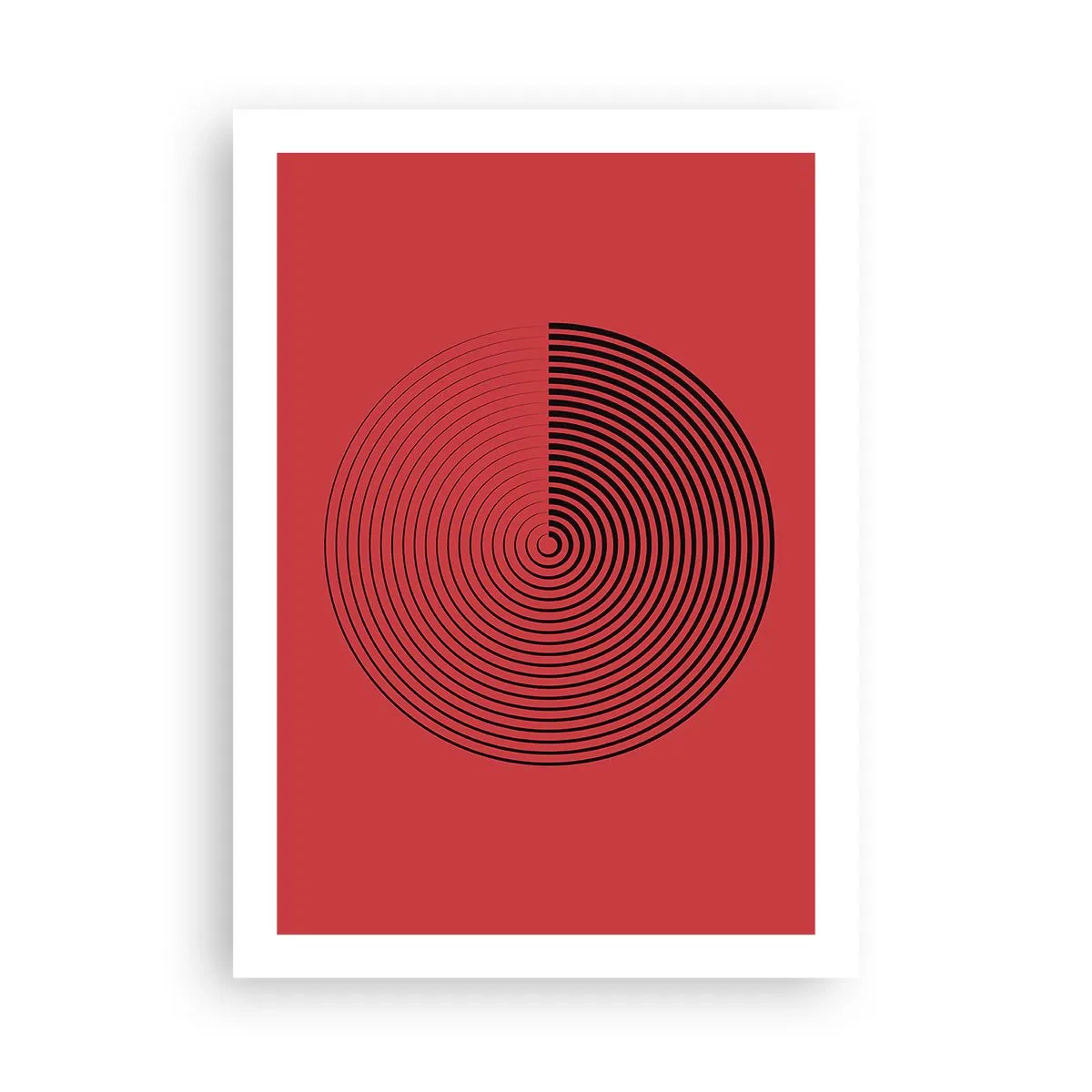 Poster - Geometrische Spirale auf rotem Hintergrund im minimalistischen Stil - 50x70cm - Kreisbewegung - Moderne Wanddekoration für Wohnzimmer und Schlafzimmer ARTTOR