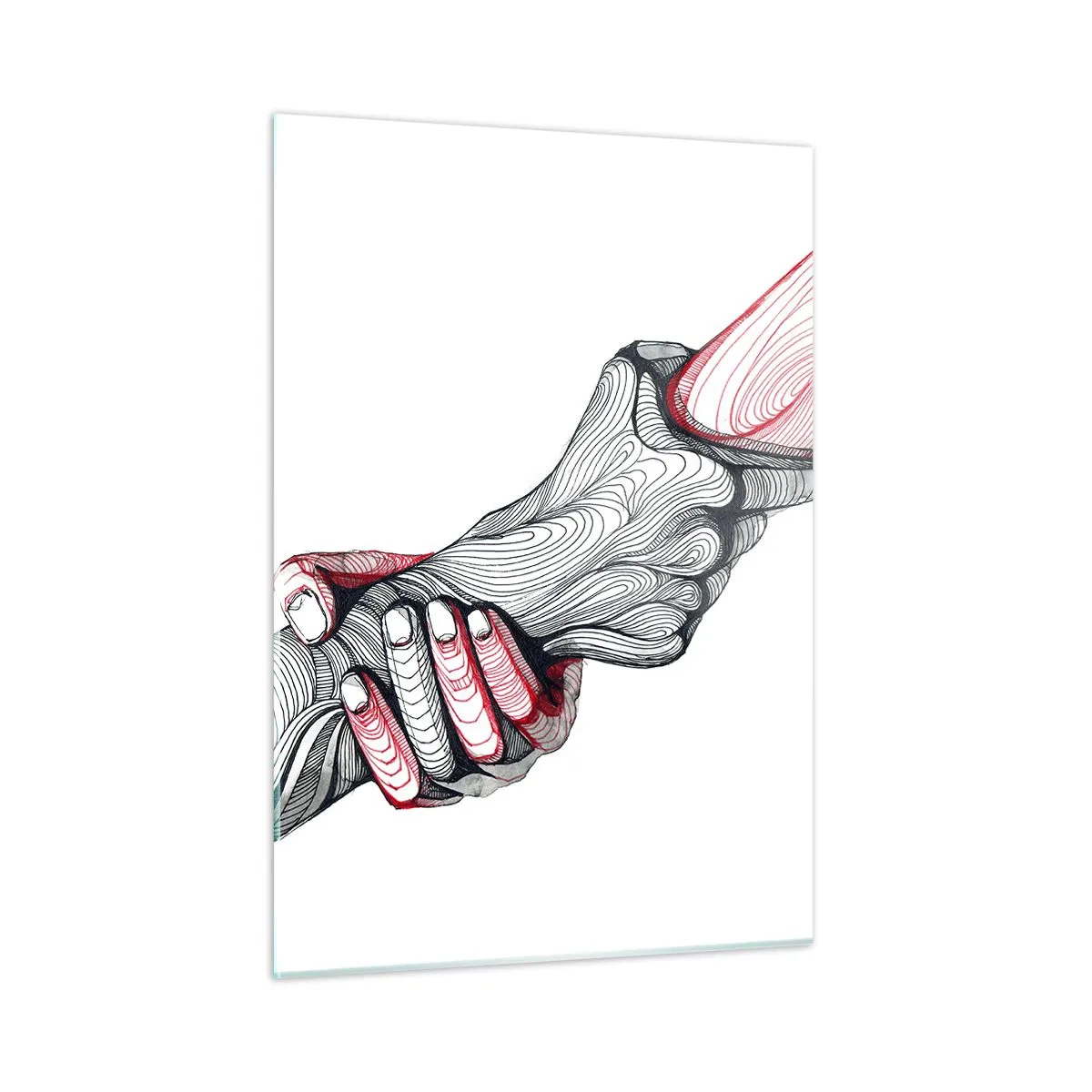 Glasbild - Bild auf glas - Abstrakte Zeichnung von zwei Händen bei einem Händedruck - 50x70cm - Sie sind in guten Händen - Moderne Wanddekoration für Wohnzimmer und Schlafzimmer ARTTOR