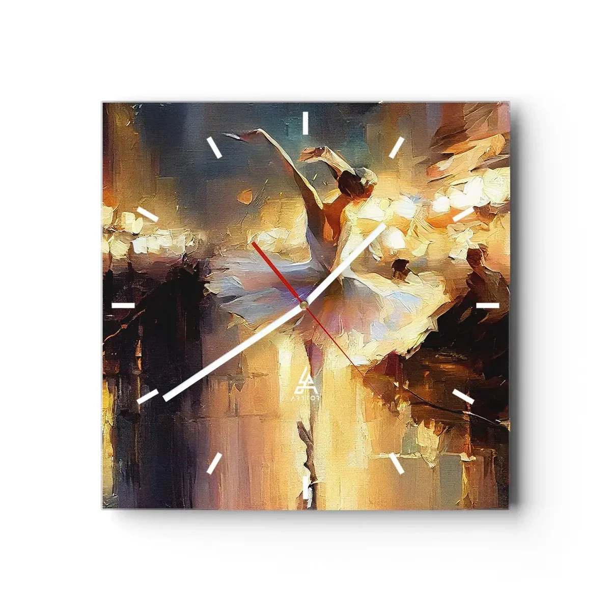 Wanduhr - Glasuhr - Eine Ballerina tanzt vor einer beleuchteten Bühne - 30x30cm - Wunder auf der Straße - Moderne Wanddekoration für Wohnzimmer und Schlafzimmer ARTTOR