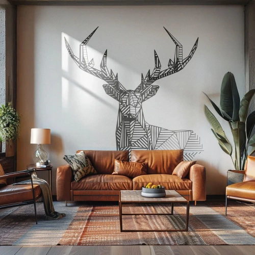 Fototapete Premium Sand - Ein Hirsch im kubistischen Stil - Abstraktion, Reh, Tiere - 350x256 cm