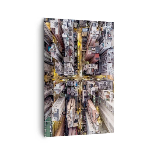 Bild auf Leinwand - Leinwandbild - Eine Stadt voller Wolkenkratzer aus der Vogelperspektive - 80x120cm - Grüße aus Hongkong - Moderne Wanddekoration für Wohnzimmer und Schlafzimmer ARTTOR