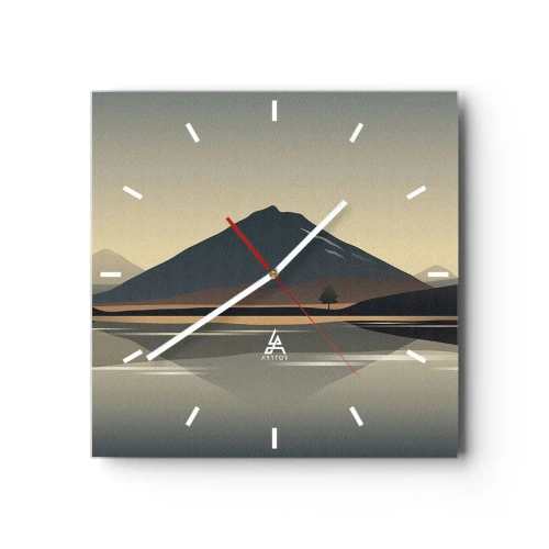 Wanduhr - Glasuhr - Minimalistische Berglandschaft mit Spiegelung im Wasser - 30x30cm - Spiegelreflexion - Moderne Wanddekoration für Wohnzimmer und Schlafzimmer ARTTOR