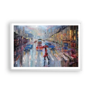 Poster in einem weißen Rahmen - Regnerischer Nachmittag in der Stadt - 91x61 cm