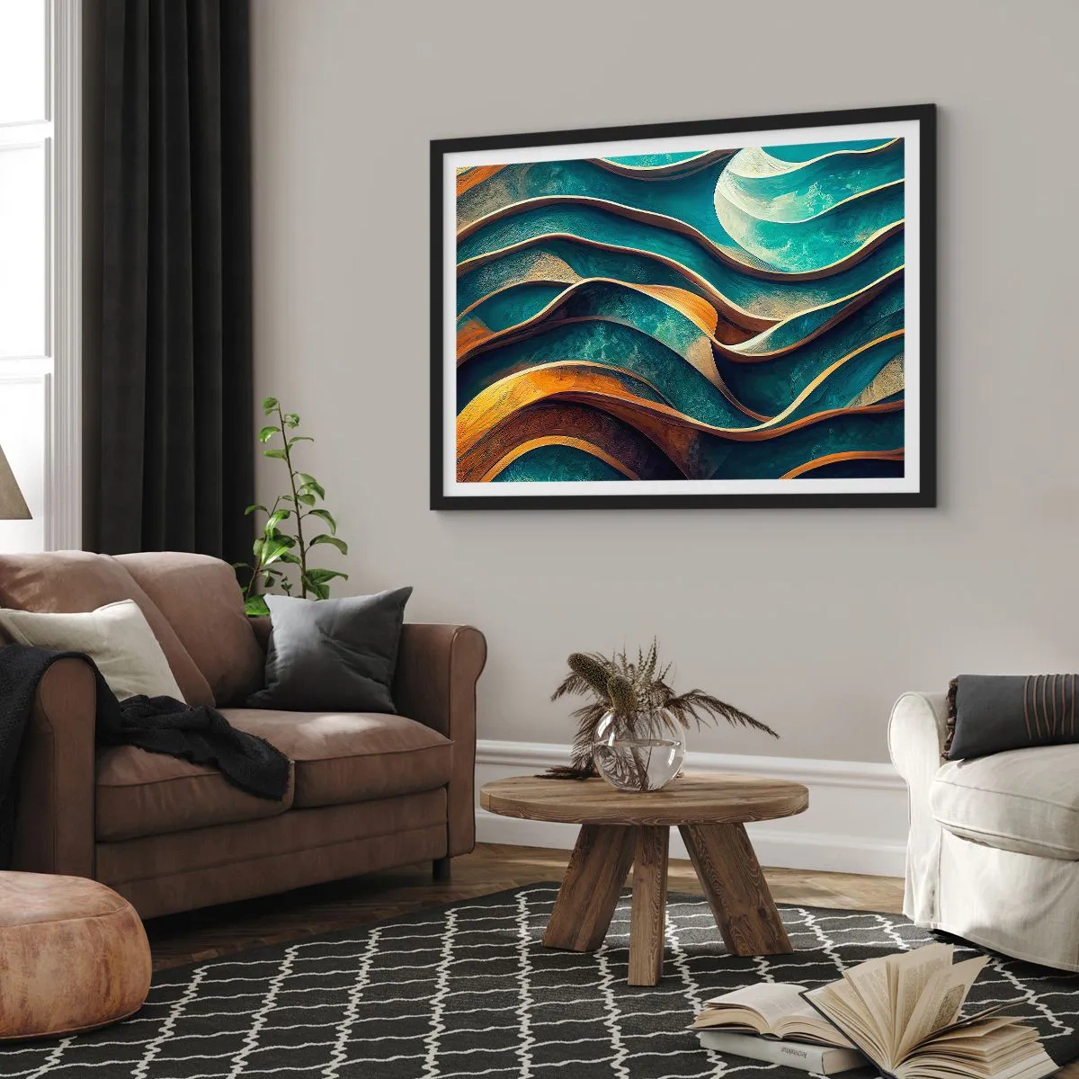 Poster in einem schwarzem Rahmen - Blaue Mäander - 40x30 cm