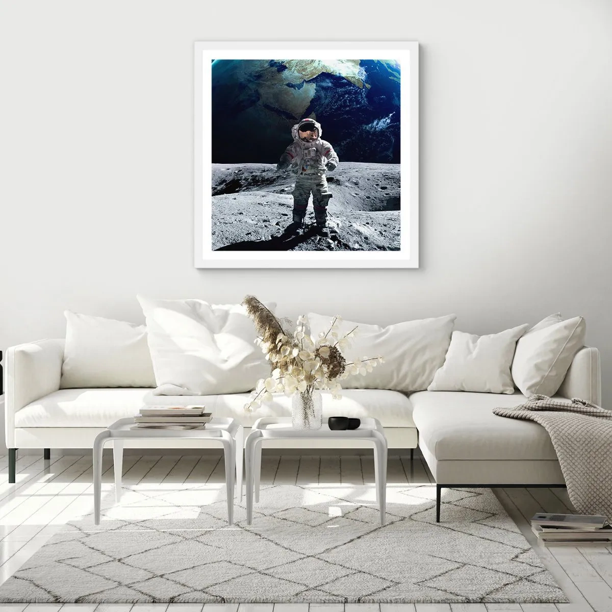 Poster in einem weißen Rahmen - Grüße vom Mond - 60x60 cm