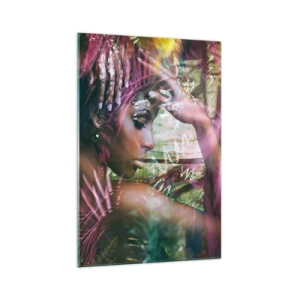 Glasbild - Bild auf glas - Porträt einer Frau, umgeben von exotischer Vegetation - 70x100cm - Mutter Natur im Dschungel - Moderne Wanddekoration für Wohnzimmer und Schlafzimmer ARTTOR