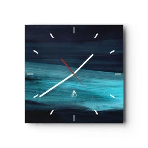 Wanduhr - Glasuhr - Dezente abstrakte Wellen in dunklen Blautönen - 30x30cm - Gehen Sie mit dem Strom - Moderne Wanddekoration für Wohnzimmer und Schlafzimmer ARTTOR