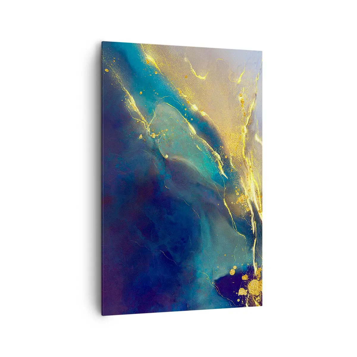 Bild auf Leinwand - Leinwandbild - Abstrakte Komposition in Blau- und Goldtönen auf Leinwand - 80x120cm - Der goldene Teich - Moderne Wanddekoration für Wohnzimmer und Schlafzimmer ARTTOR