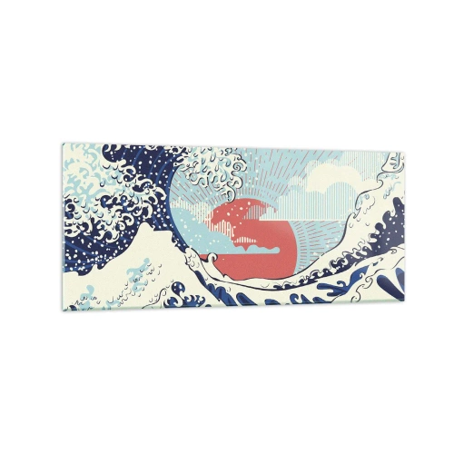 Glasbild - Bild auf glas - Meereswellen und ein Sonnenuntergang im japanischen Stil - 120x50cm - Von japanischer Inspiration - Moderne Wanddekoration für Wohnzimmer und Schlafzimmer ARTTOR