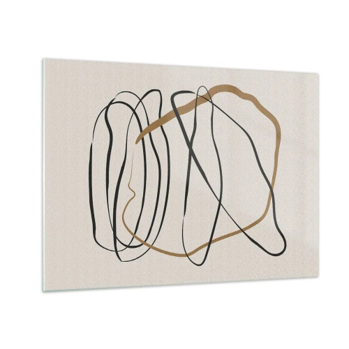 Glasbild - Bild auf glas - Eine ausdrucksstarke Linienkomposition in Schwarz und Braun auf hellem Hintergrund. - 70x50cm - Komposition – Looptanz - Moderne Wanddekoration für Wohnzimmer und Schlafzimmer ARTTOR