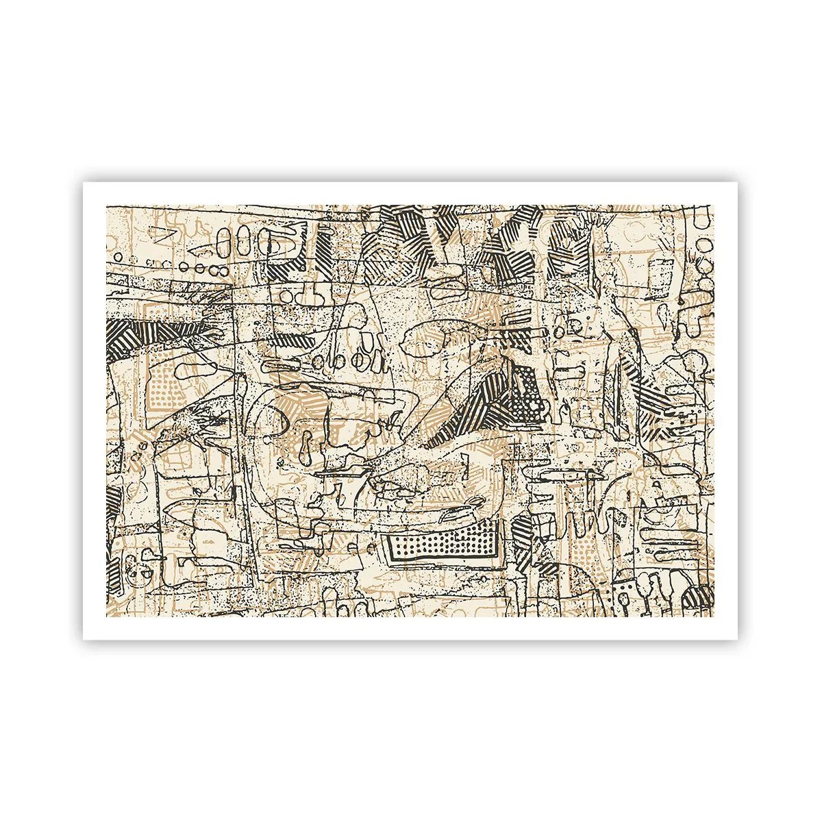 Poster - Abstrakte Muster und Linien auf beigem Hintergrund - 100x70cm - Es wartet darauf, entschlüsselt zu werden - Moderne Wanddekoration für Wohnzimmer und Schlafzimmer ARTTOR