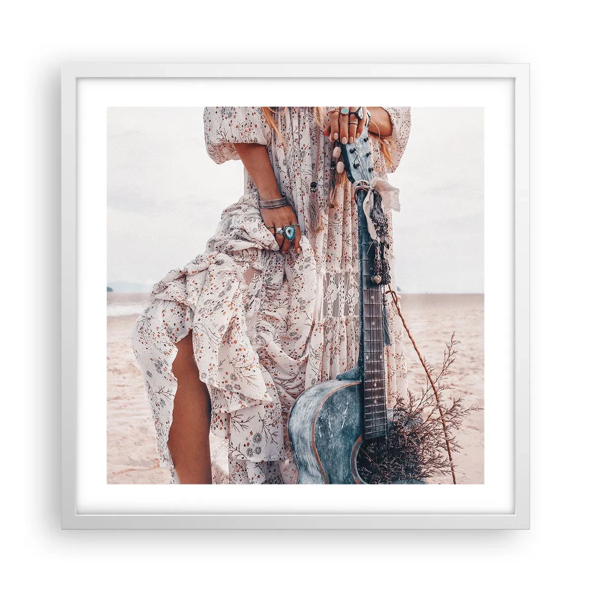 Poster in einem weißen Rahmen - Kinderblumen auf dem Weg - 50x50 cm