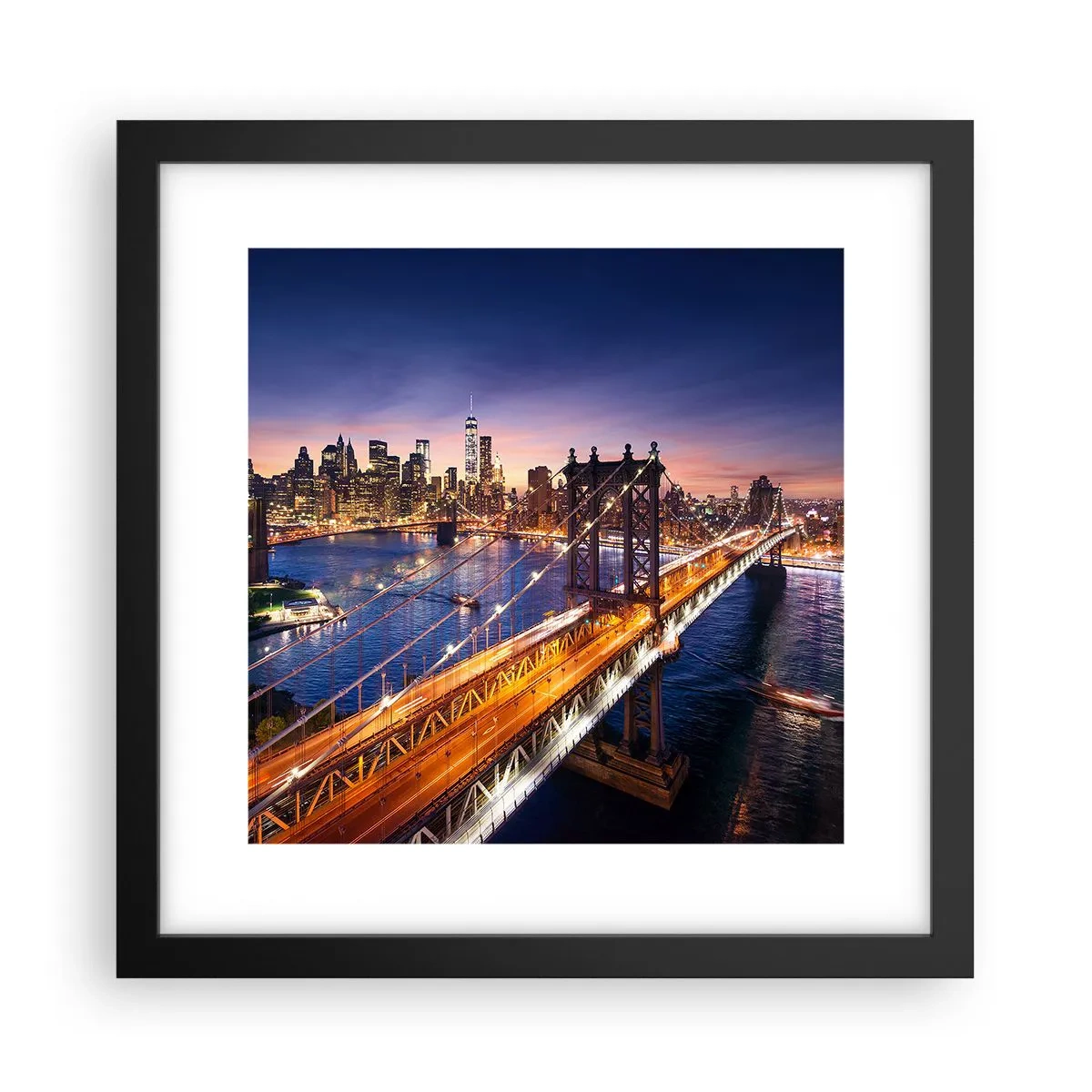 Poster in einem schwarzem Rahmen - Eine leuchtende Brücke zum Herzen der Stadt - 30x30 cm